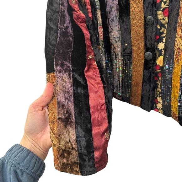 Vintage Coldwater Creek Jacket Patchwork Velvet Floral Metallic Sequins | Medium - Picture 3 of 8